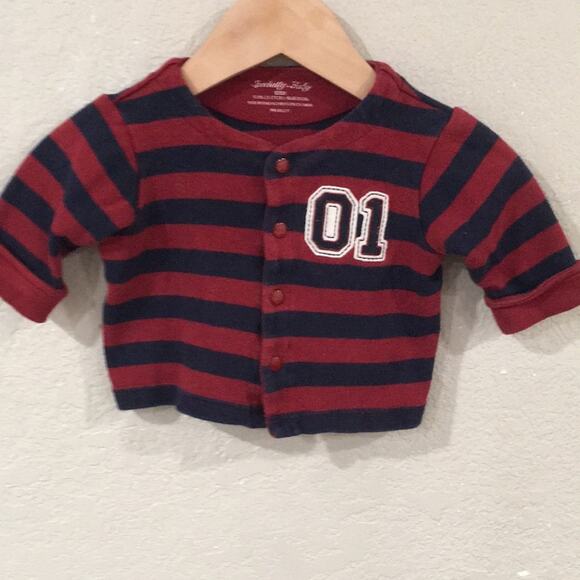 Specialty Baby Boy 0-3M‎ Stripe Athletic Sweater Cardigan 100% Cotton - Picture 1 of 8